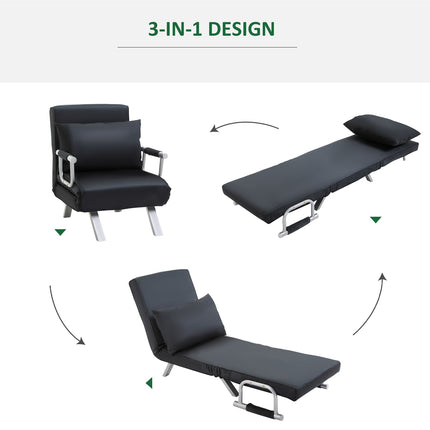 Folding sofa bed chair, black - adjustable, 120 kg capacity