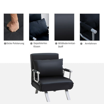Folding sofa bed chair, black - adjustable, 120 kg capacity