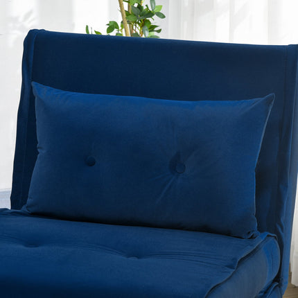 Folding Velvet Sofa Bed - Blue, Cushioned, 77x88x83cm