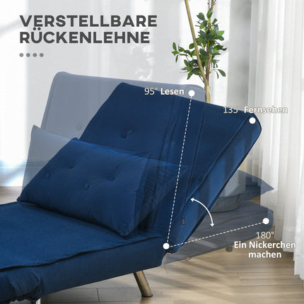 Folding Velvet Sofa Bed - Blue, Cushioned, 77x88x83cm