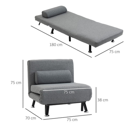 Folding sleeping chair with adjustable backrest, dark grey
