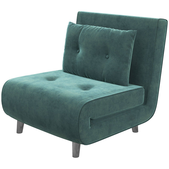 Folding sofa Chair bed with cushions, velvet look, green