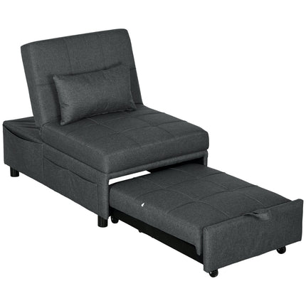 3-in-1 gray folding chair - Guest bed with wheels and pocket