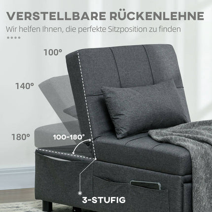 3-in-1 gray folding chair - Guest bed with wheels and pocket