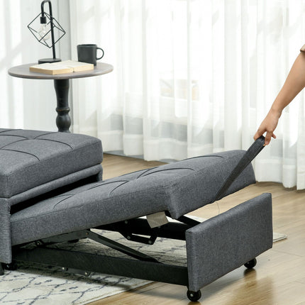 3-in-1 gray folding chair - Guest bed with wheels and pocket