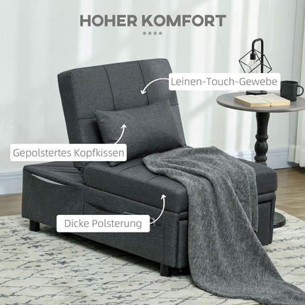 3-in-1 gray folding chair - Guest bed with wheels and pocket