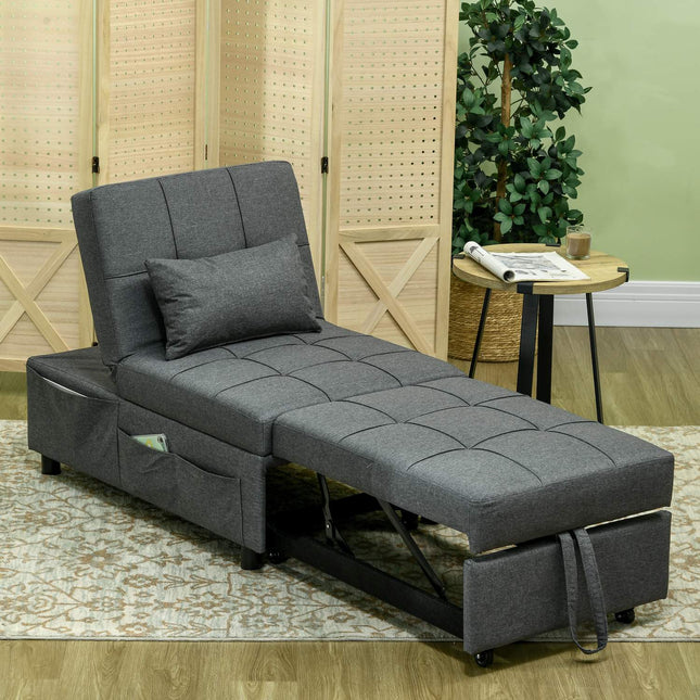 3-in-1 gray folding chair - Guest bed with wheels and pocket