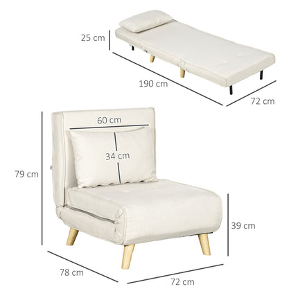 Folding daybed - adjustable, linen, cream white