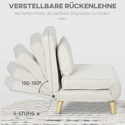 Folding daybed - adjustable, linen, cream white