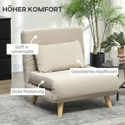 Folding Velvet Look Sleeper Chair with cushions, Beige