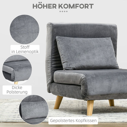 Folding sleeping chair Bed, Adjustable backrest, Gray velvet