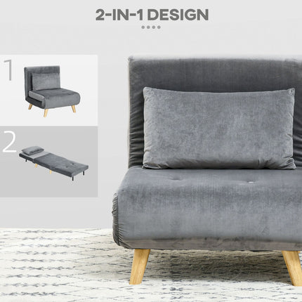 Folding sleeping chair Bed, Adjustable backrest, Gray velvet