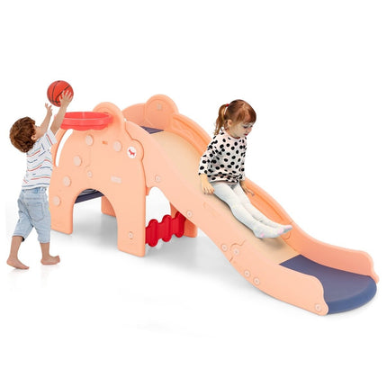 Slide Outdoor 4 in 1 Children's Slide & Tunnel & Basketball Hoop & Ladder 187.5 x 75 x 77.5 cm Pink
