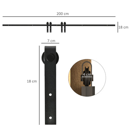 Black carbon steel sliding door kit for double doors, 200 cm