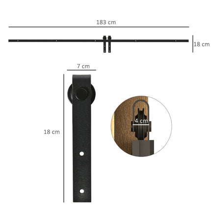 Sliding door system, Carbon steel, 183 cm, Black