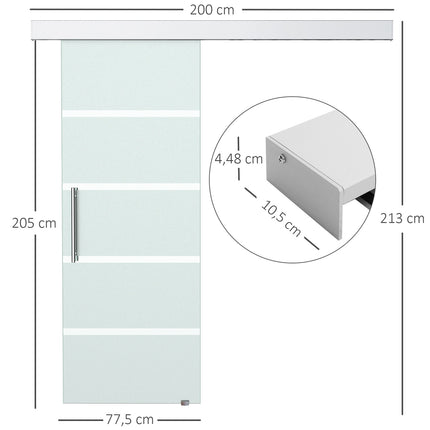 Sliding glass door with satin stripes, handle - 2050x775 mm