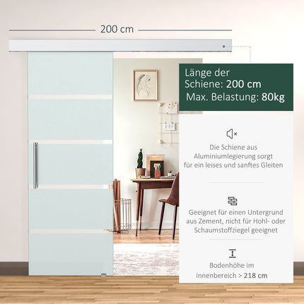 Sliding glass door with satin stripes, handle - 2050x775 mm