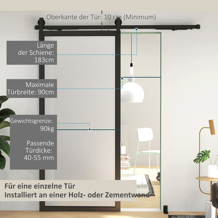 Sliding door kit, 183cm, carbon steel, black finish