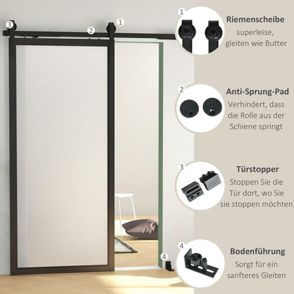 Sliding door kit, 183cm, carbon steel, black finish