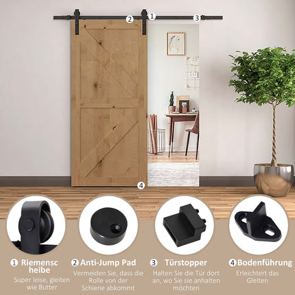 Sliding door fittings Set - 200cm Carbon steel Black