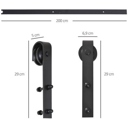 Sliding door fittings Set - 200cm Carbon steel Black