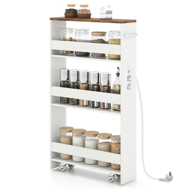 Slim 13cm Rolling Storage Cart with Charging Station