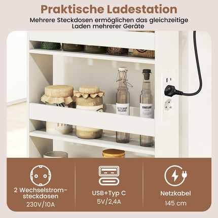 Slim 13cm Rolling Storage Cart with Charging Station