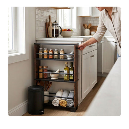Slim 3-Tier Wood-Effect Trolley with Handle