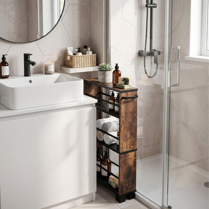 Slim 3-Tier Wood-Effect Trolley with Handle