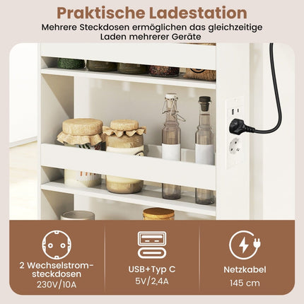 Slim 4-Tier Rolling Kitchen Cart with Charging Station