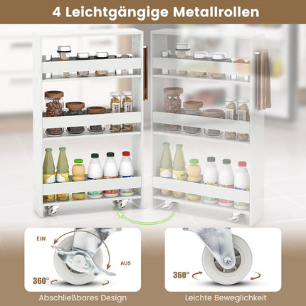 Slim 4-Tier Rolling Storage Cart with Open Shelves, White