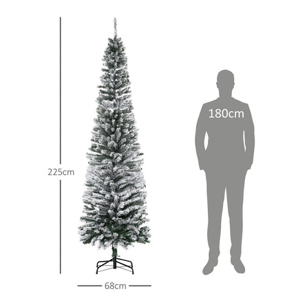 Slim Artificial Christmas Tree with Snowy Coating, 225 cm