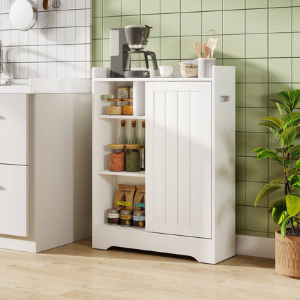 Slim Bathroom Floor Cabinet With Sliding Doors, Toilet Paper Holders