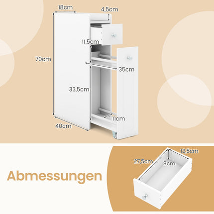 Slim Bathroom Storage Cabinet with Drawers, White, 4-Tier