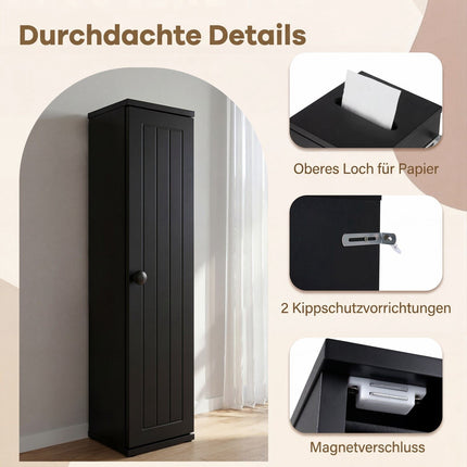 Slim Black Bathroom Cabinet, 16cm Wide, 3 Shelves