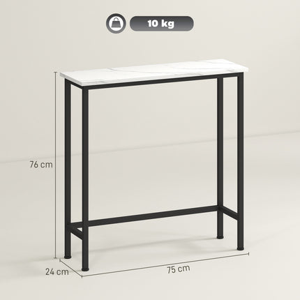 Slim Console Table, Marble-Look Top, 24 cm Depth