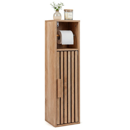 Slim Freestanding Bathroom Cabinet with Toilet Paper Holder