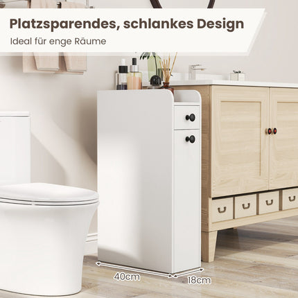 Slim Rolling Bathroom Cabinet with Open Shelf & 2 Drawers