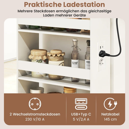 Slim Rolling Storage Cart – 4-Tier, 20 cm, White/Natural