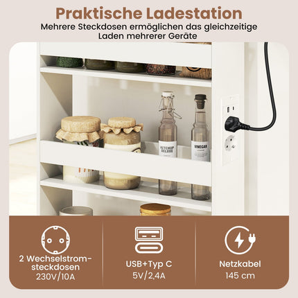 Slim Rolling Storage Cart with Charging Station, 4-Tier, 13cm