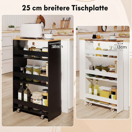 Slim Rolling Storage Cart with Charging Station, 4-Tier, Black