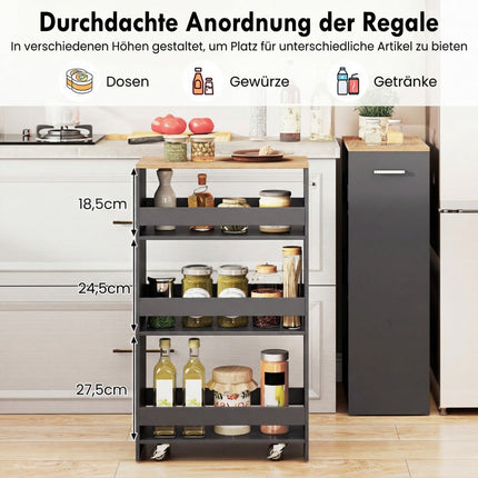 Slim Rolling Storage Cart with Charging Station, 4-Tier, Grey