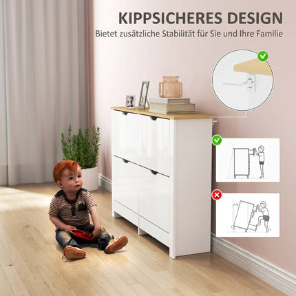 Slim Shoe Cabinet, 4 Flip Drawers, Holds 16 Pairs