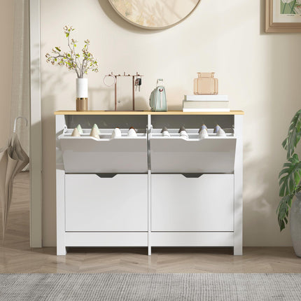 Slim Shoe Cabinet, 4 Flip Drawers, Holds 16 Pairs