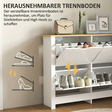 Slim Shoe Cabinet, 4 Flip Drawers, Holds 16 Pairs