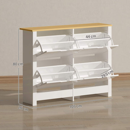Slim Shoe Cabinet, 4 Flip Drawers, Holds 16 Pairs