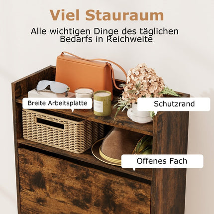 Slim Shoe Cabinet with 2 Flip Compartments, Rustic Wood