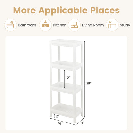 Slim Storage Cart, 2-Pack 4-Tier, Drainage Holes, White