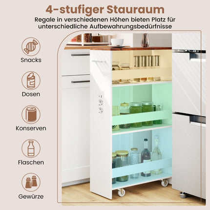 Slim Storage Cart with Charging Station – 4-Tier, Rustic Brown