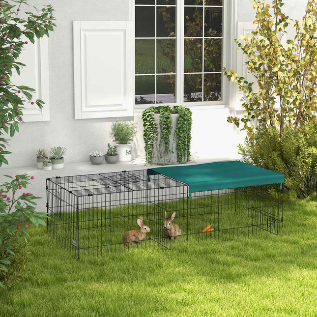 Outdoor pet cage with roof, 5 doors, green